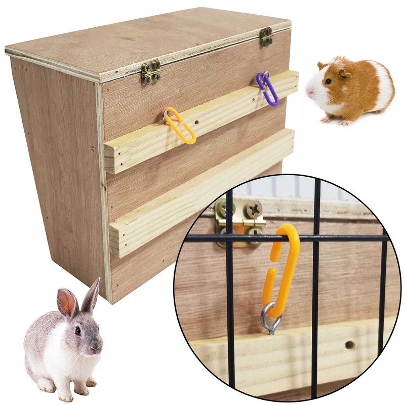 kathson Rabbit Hay Feeder Rack Wooden Food Feeding Manger Bunny