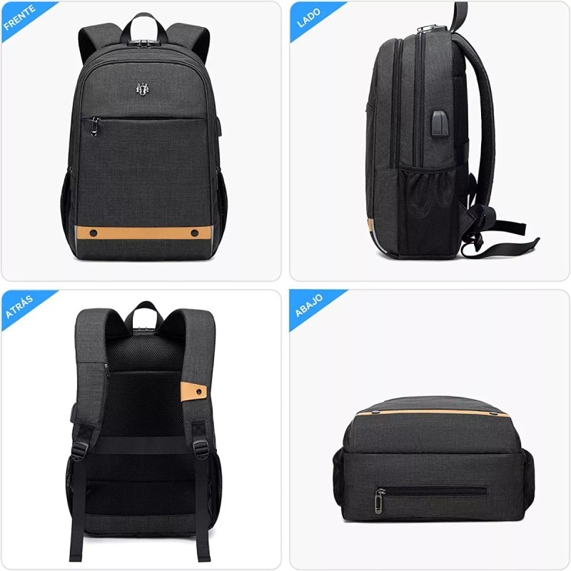 HC Life Mochila Casual Antirrobo Cómoda Urbana Carga Usb Lap