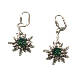 Alpenflüstern DOR008 Costume Earrings Rhinestone Edelweiss – Women's Costume Jewellery Antique Silver with Rhinestones in Traditional Colours, Zinc, No Gemstone