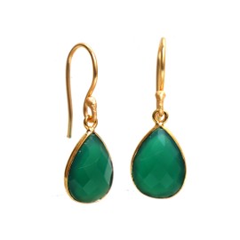 Gempires Green Onyx Teardrop Crystal Earrings, Pear Shape Dangle Drop Earrings, Natural Gemstone Earring, Birthstone Jewelry, Everyday Wear, Hypoallergenic 14k Gold Plated (Green Onyx)