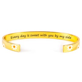 Story Jewellery Inspirational Bracelets for Women Teen Girl Gifts Daisy Sunflower Cuff Bracelet Bangle Gifts for Her Mom Daughter Friends Besties Sisters Mantra Engraved Birthday Christmas Jewelry, Non-Precious Metal, no gemstone