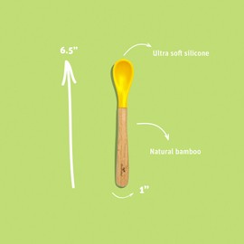 Avanchy Infant Baby Spoons Bamboo and Silicone Set, Self Feeding Food Utensils, 4 Months Baby Led Weaning, 5 Pack, With Pink Spoon