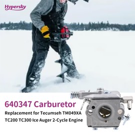 Hypersky 640347 Carburetor for Tecumseh TM049XA 640347A Strike Master & Jiffy Ice Augers TC200 TC300 50667 2-Cycle Engine Carb with Fuel Filter Kit
