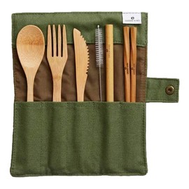 Green + Kind Bamboo Cutlery Roll-Up Set - Olive, 1 Set