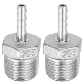 PATIKIL 304 Edelstahl-Schlauchanschluss, 2er-Pack 1/4" Schlauchanschluss x 1/2" NPT Gewinde Rohrverbinder Adapter Schnellkupplungen für Bohrung Luft Wasser Verbindung