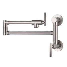 Pot Filler Faucet Brushed Nickel: WOWOW Single Hole Wall Mount Stove Faucet, Brass Pot Filler Two Attachment with Double Joint Swing Arms