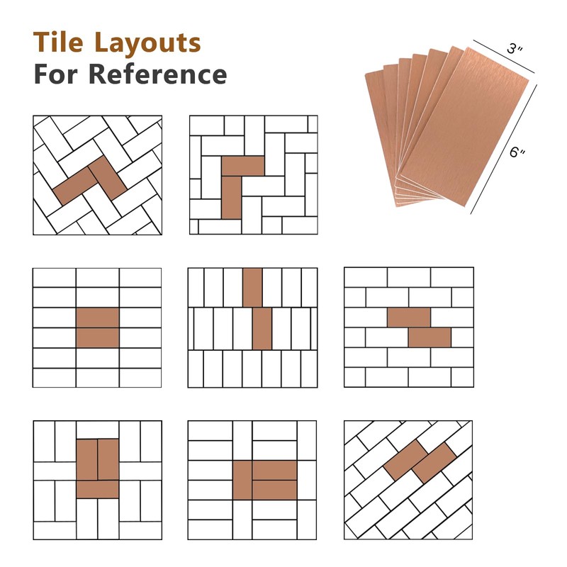 48 Pieces Copper Peel and Stick Backsplash, 3"x6" Metal Backsplash