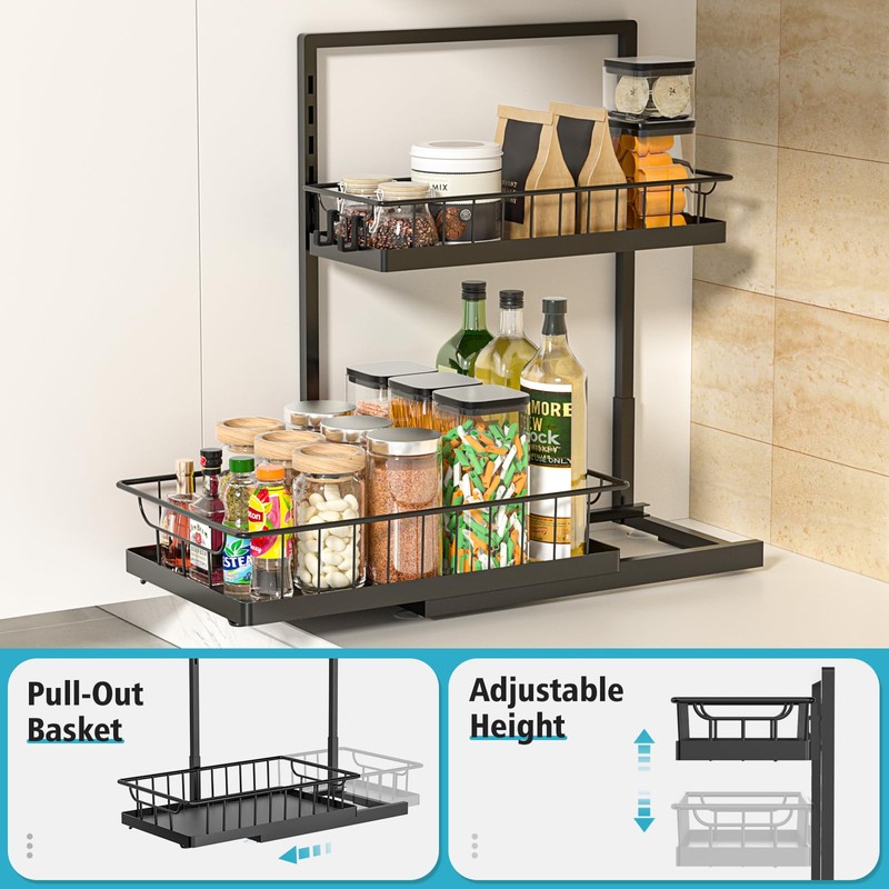 WOWBOX 2 Pack Under Sink Organizer 2 Tier Slide Out