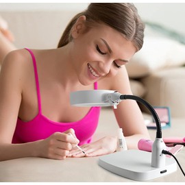 TMANGO 10X Lighted Magnifying Glass - Extra Large 4.8 Inch Lens Magnifying Lamp & Sturdy Base - Desktop Magnifier Light Stand for Close-up Work, Reading, Hobbies, Crafts, Reading, Sewing