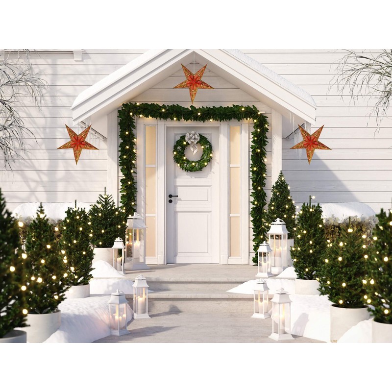 24 Inch Paper Star Lantern, Red Green Twilight Jewel Glitter