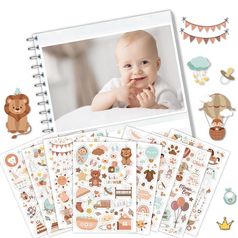 ZORVUJI Sticker Baby Album, 212 Pieces Baby Stickers for Photo