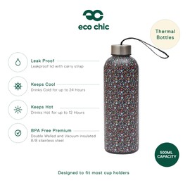 Eco Chic Reusable Thermal Bottle Stainless Steel Leakproof Insulated Water Bottle (Ditsy Black)