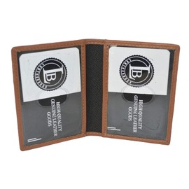 LB LEATHERBOSS Slim Thin Leather Credit Card Double ID Window Mini Wallet Bifold Driver License Safe (Tan)