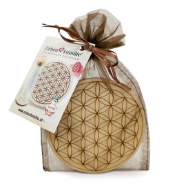 ZirbenFamilie carafe coaster flower of life 110 mm • fragrant storage plate made of pine wood • a product of the Swiss pine family – known from the specialist trade and the hotel industry