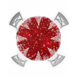 IDOWMAT Stretch Fitted Table Covers for 55"-60" Tables - Waterproof Wipeable Colorfast Outdoor Table Cover Round Tablecloth for Party Picnic - Christmas Red Xmas Tree Table Cloth