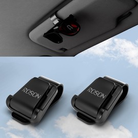 ROSON Sunglass Holder for Car Visor, 2 Pack Universal Glasses Sun Visor Clip, Durable Eyeglasses Hanger with Anti-Slip Silicone Pads, Auto Interior Accessories for Most Vehicles, SUV, Truck (Black)