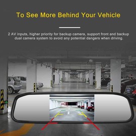 Rear View Mirror Monitor, Akozon 5 Inch Car Rear View Mirror Display Monitor DC12-24V Mirror Dash Cam with Reversing Camera LCD TFT Parking Aid Screen Full HD Car Mirror Dash Cam 2 Input Channels Unive