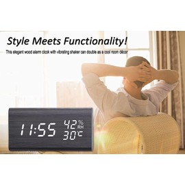 June Lily Wooden Digital Alarm Clock with Vibrating Bed Shaker (Pink)