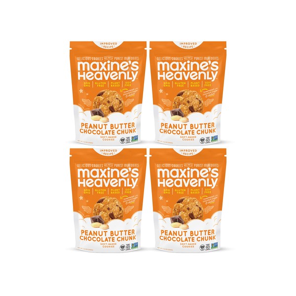 Maxine's Heavenly - Vegan, Gluten Free, Soy Free, Non-GMO - Peanut Butter Chocolate Chunk cookies - 7.2 ounce bags (4 pack)