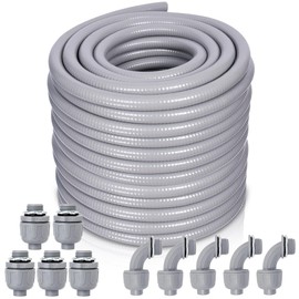 Feotech Liquid-Tight Conduit and Connector Kit - 3/4 Inch 100 FT Non Metallic Liquid Tight Electrical Conduit with 5 Straight and 5 Angle Fittings
