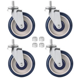 FLKQC 4Pack Shopping Cart Replacement Casters, 5-Inch Swivel Casters with 7/16-Inch Metal Nuts, Heavy Duty TPR Thermoplastic Rubber Replacement Wheels, 225-lb per Caster (Blue)