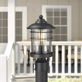 Emliviar Outdoor Post Light Waterproof Modern Lamp Post Lantern - Black Finish with Seeded Glass, 1803CW2-P-R
