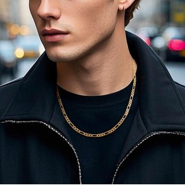 JUHEPROKIT Gold Chain 14K Gold Necklace for Women Figaro Chain for Men Timeless Classic and Soft Tone Chunky Necklace Womens (Length 22 Inches)