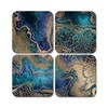 4 x Square Marble Effect Coasters - Blue Gold Agate