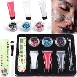 SPRINGSUGAR - Kit de maquillaje con purpurina para la cara, juego holográfico de purpurina para el cuerpo, cara, ojos, labios, cabello grueso brillante para niños, fiestas, conciertos, festivales