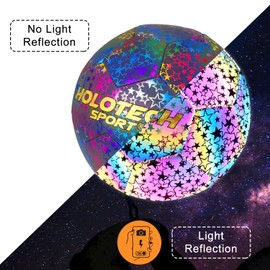 Balón de fútbol holográfico reflectante de piel sintética, con luz en la cámara flash para juegos nocturnos, entrenamiento y regalos para niños y niñas (tamaño juvenil 4) con bomba
