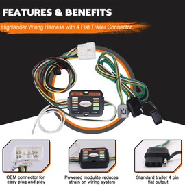 CARROFIX Custom Fit 4 Way Flat Trailer Wiring Harness Kit for 2020-2024 Toyota Highlander