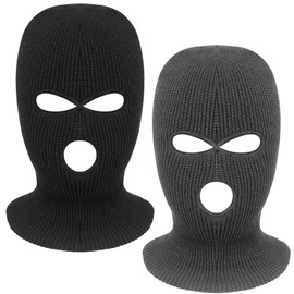 Tmflexe 2 Pieces 3-Hole Full Face Mask Cover Ski Mask Winter Balaclava Cap Knitted Face Cover for Winter Outdoor Sports