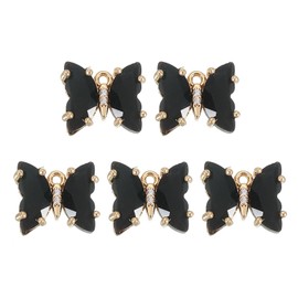 sourcing map 5 Pcs Crystal Gold Plated Butterfly Charm, Brass Zircon Charm Pendant for Phone Accessories Keychain Crafting, Black, 12x10mm