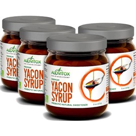 Organic Yacon Syrup by Alovitox | Natural Sweetener Rich in Antioxidants, Vitamins, Prebiotics | Low Calorie, Boosts Metabolism | USDA Organic (8 Ounce (Pack of 4)