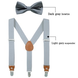Children Boys Kids Suspenders - Sturdy Metal Clips Adults Mens Suspender with Bow Tie(Light Grey+Dark Grey Bow,27 inches(5 Years - 9 Years))