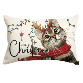 RABUSOFA Christmas Pillow Covers 12x20 Inch,Merry Christmas Throw Pillows,Cat Decorative Pillowcase,Xmas Winter Farmhouse Holiday Chirstmas Decorations Cushion Covers for Home Sofa Couch Red White(50)