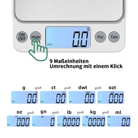 KUBEI Upgrade Large Digital Kitchen Scale, USB Charging, 5 kg / 0.1 g, High Precision Digital Scale, Household Scale, with Large Stainless Steel Food Scale, Adjustable Shut-Off Time
