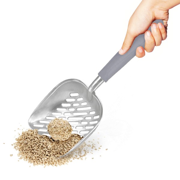 SunGrow Cat Litter Scoop - Premium Multicat Metal Sifter with Deep Shovel, Non-Slip Handle & Curved Design for Maximum Coverage - Durable, Heavy Duty Cat Poop Scooper for Litter Box