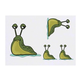 4 x 'Grumpy Green Slug' Temporary Tattoos - Water Resistant, Skin-Safe, Non-Toxic Transfers, Mixed Sizes (TO00074924)