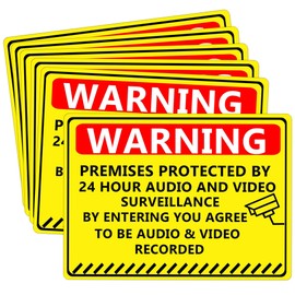 24 Hour Audio and Video Recording Warning Stickers 5x7 Inch in Industrial Camera Recording Warning Labels Warning Camera Sticker Safety Decal for Security Camera Door Window 6 PCS