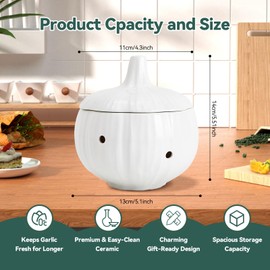 MARUKO Garlic Pot, Knoblauch Aufbewahrung, Keramik Zwiebeltopf, Keramik-Aufbewahrungstopf für Knoblauch mit Belüftungslöchern, Ingwerdose, Belüftet für Frische, Küchenbehälter (Weiß)