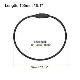 sourcing map 4Pack Cable Key Rings, 6-inch(155mm) Wire Keychain Twist Loops for Lanyards, Keychains, Luggage Tags, Black