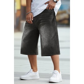 GINGTTO Mens Long Jeans Shorts Below Knee Casual Baggy Jorts Men Black Denim Shorts Loose Fit 36