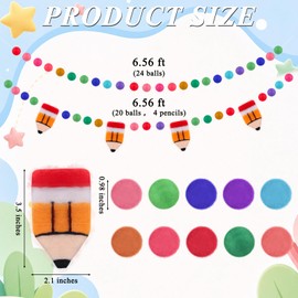 2 Pieces 13.2 Ft Pencil Banner for School 3D Felt Pencil Colorful Pompom Ball Garland Welcome Back to School Hanging Banner for Classroom Home First Day of School Wall Decor