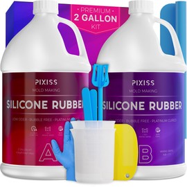 Pixiss Silicone Mold Making Kit (2 Gallon) Liquid Rubber Bubble Free Translucent Clear Silicone-Mixing Ratio 1:1-Molding for Resin Molds, Molds DIY (8.4kg/296oz Kit)