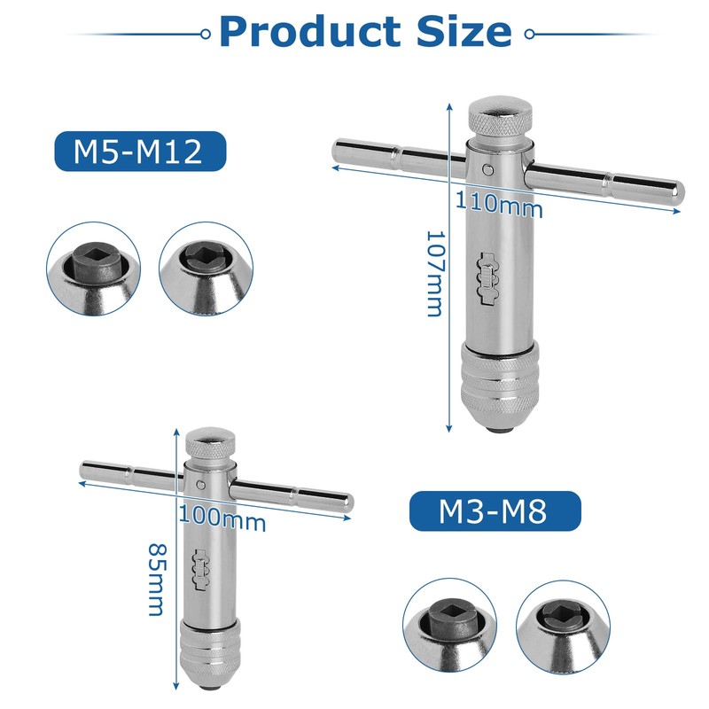 DBREAKS 2 Piece T Handle Tap Wrench Ratchet Tap Set