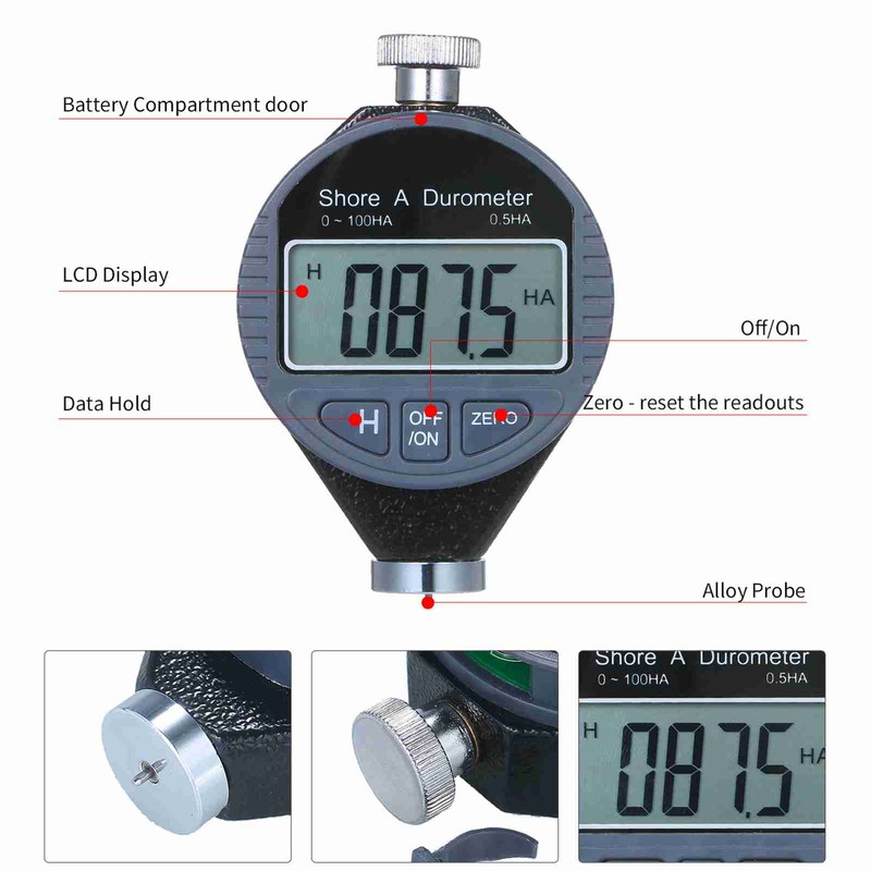 Portable 0-100HA Shore A Hardness Tester Meter Digital Durometer Scale
