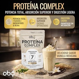 Proteina Complex Vainilla Mexicana | 7 Fuentes vegetales + Probioticos + Enzimas | Alta Absorción y Digestión Ligera Sin Lácteos | Perfil Aminoácidos 