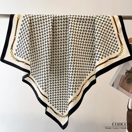 CODCOS Women's Square Silk Like Head Scarf Large 35 inch Silk Feeling Hair Wrapping Satin Scarves for Sleeping Bandanas Black White