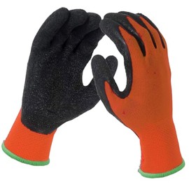 L&M Crinkle Latex Rubber Hand Coated Breathable Safety Work Gloves for Men Women Construction Landscaping (Orange, Small(8 Pairs))